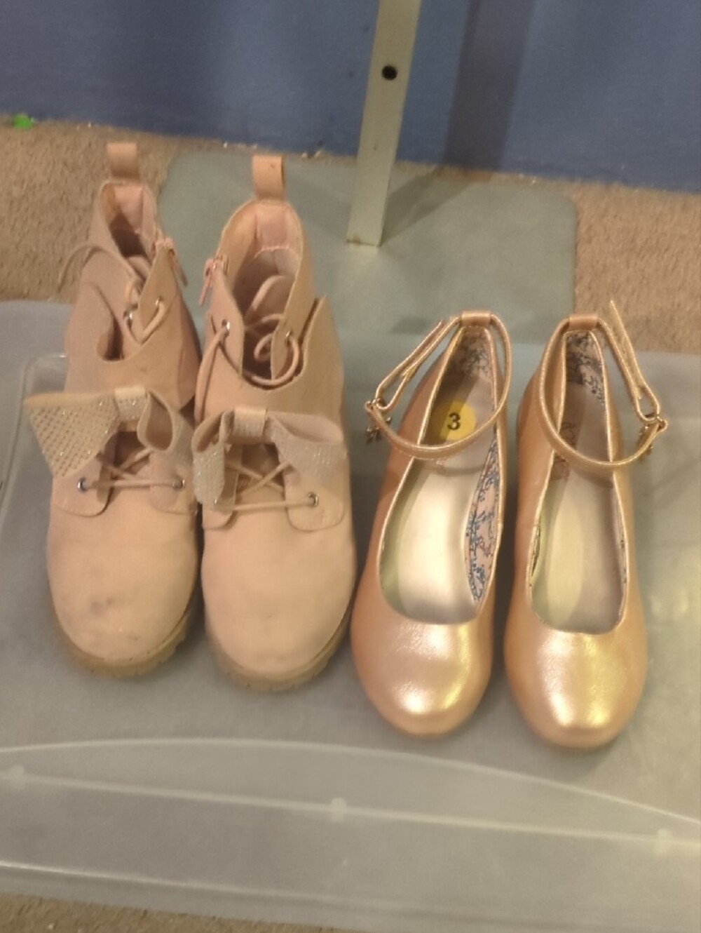 2 Pr Girls 3 Shoes Pink Ankle Boots, Metallic Rose Gold Wedge Heels